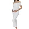 21tCAUUSiL.jpg Off The Shoulder Maternity Dress for Pregnancy, Stretchy Fabric Foldover Neckline Ladies Long Maternity Maxi Dress