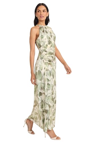 Women's Ruched Waist Halter Neck A-line Maxi-Ankle Length Special Occasion-Formal Evening Dress