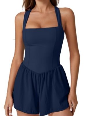 310lcIjd2JL.jpg Women's Square Neck Sleeveless Romper Jumpsuit Casual Summer One Piece Outfit with Pocket