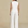 Vest Pants Suits for Women Dressy 2 Piece Business Casual Outfits Sleeveless Blazer Wide Leg Pants Pantsuit Sets