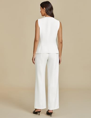 Vest Pants Suits for Women Dressy 2 Piece Business Casual Outfits Sleeveless Blazer Wide Leg Pants Pantsuit Sets
