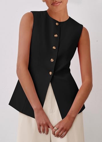 312cjnBpQJL.jpg Blazer Vest for Women Trendy 2025 Dressy Business Casual Summer Button Down Sleeveless Work Suit Waistcoat Tops