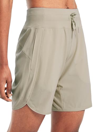 Women's 7" Athletic Long Running Shorts Workout Gym Quick Dry Hiking Shorts High Waisted Zipper Pocket