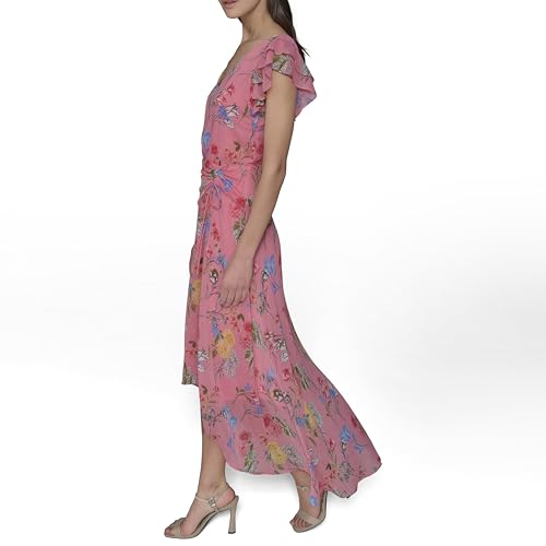 312xzcn039L.jpg Women's Ruffle Sleeved Midi Printed High Low Dress