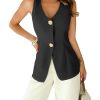 2025 Womens Summer Sleeveless Vest Tops Breasted V Neck Casual Work Slim Outwear Suit Jacket.