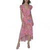 315COAn4a6L.jpg Women's Ruffle Sleeved Midi Printed High Low Dress