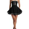 Women Summer Strapless Off The Shoulder Corset Mini Dress A-Line Pleated Tiered Fit and Flare Bow Tie Graduation Dress