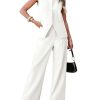 Vest Pants Suits for Women Dressy 2 Piece Business Casual Outfits Sleeveless Blazer Wide Leg Pants Pantsuit Sets