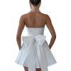 Women's Strapless Mini Dress Ruched Sleeveless Off Shoulder A-Line Pleated Short Dress with Oversized Bow