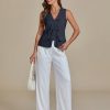 317g8KG3ApL.jpg Linen Vest for Women Trendy Sleeveless Tie Front Tops Summer Casual Top Waistcoat Suit Vests with Pockets