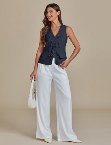 317g8KG3ApL.jpg Linen Vest for Women Trendy Sleeveless Tie Front Tops Summer Casual Top Waistcoat Suit Vests with Pockets