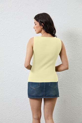 317ohAfPmBL.jpg Women Asymmetrical Button Down Side Split Sleeveless Tank Tops Boat Neck Slim Fit Summer Casual Side Button Knit Vest