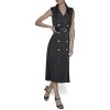 Women's Belted Sleeveless Satin Back Crepe Midi Dress