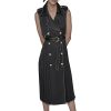 Women's Belted Sleeveless Satin Back Crepe Midi Dress