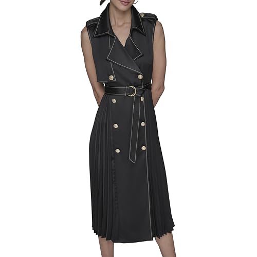 Women's Belted Sleeveless Satin Back Crepe Midi Dress
