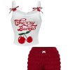 31A8pCTfqVL.jpg Women's 2 Piece Summer Cute Outfits Cherry Letter Print Bow Cami Top Ruched Bloomers Shorts Set