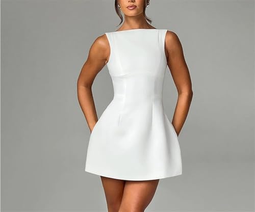 Women's Backless Vest Basic Dress Sexy Slim Short Dress Sleeveless Open Back Mini Dresses