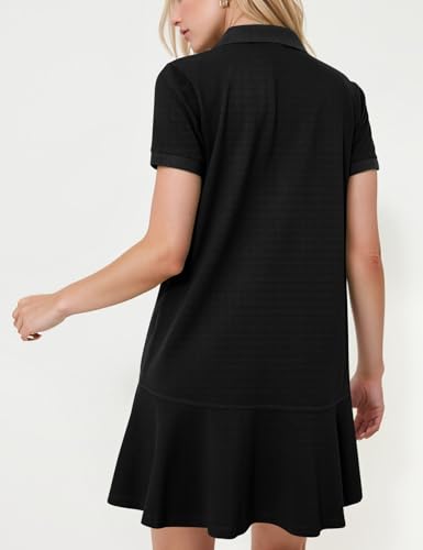 Women's Polo Dress Short Sleeve V Neck Ruffle Hem Casual Summer Golf Tennis Mini Shirt Dresses