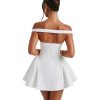 31D7XLNf8rL.jpg Women's Summer Sexy V Neck Off Shoulder Wedding Mini Dresses Backless A Line Puffy Hem Prom Party Gown