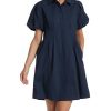 Women's Short Puff Sleeve Shirt Dress Button Down Pleated Mini Dress Summer Casual Short Dresses