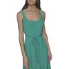 Women's Sleeveless Scoop Neck Rope Belt A-line Maxi Dress
