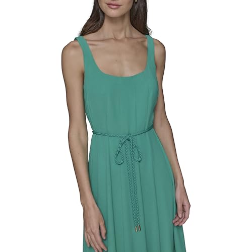 Women's Sleeveless Scoop Neck Rope Belt A-line Maxi Dress