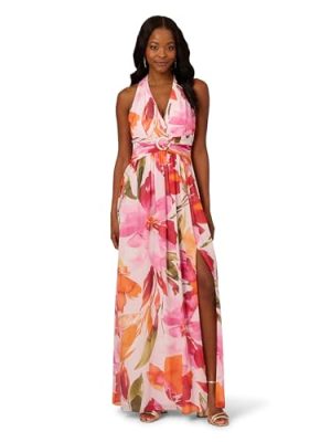 Women's Floral Chiffon Ring Gown