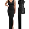 Formal Dresses for Women - Shapewear Cowl Neck Maxi Ruched Bodycon Gowns with Slit - Prom Dress Wedding Guest