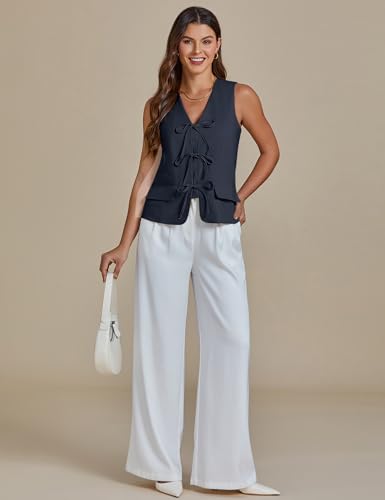 31FwN5kH1L.jpg Linen Vest for Women Trendy Sleeveless Tie Front Tops Summer Casual Top Waistcoat Suit Vests with Pockets