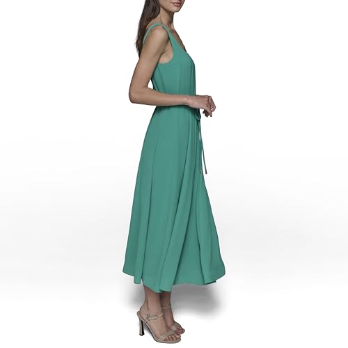 Women's Sleeveless Scoop Neck Rope Belt A-line Maxi Dress