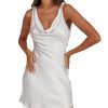 Summer Women Satin Backless Cowl Neck Mini Dress Silk Sleeveless Sexy Short Cocktail Party Dresses for Women 2025