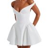 31H8xzjmT6L.jpg Women's Summer Sexy V Neck Off Shoulder Wedding Mini Dresses Backless A Line Puffy Hem Prom Party Gown