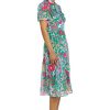 31HLw6oUOsL.jpg Women's Floral Printed Neck Tie Short Sleeve Midi Dress