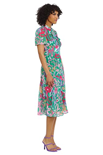 31HLw6oUOsL.jpg Women's Floral Printed Neck Tie Short Sleeve Midi Dress