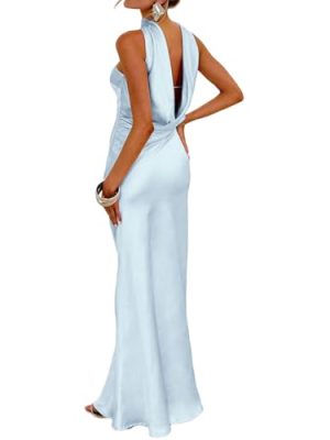 31HUycAZ5JL.jpg Women's Summer Satin Strapless Tube Top Maxi Dress Elegant Silk Backless Halter Neck Formal Party Dresses Wedding Guest