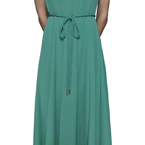 Women's Sleeveless Scoop Neck Rope Belt A-line Maxi Dress