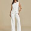 Vest Pants Suits for Women Dressy 2 Piece Business Casual Outfits Sleeveless Blazer Wide Leg Pants Pantsuit Sets