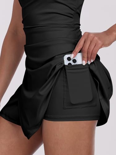 Womens Tennis Dress Built in Shorts Square Neck Sleeveless Workout Athletic Mini Skort Dress Golf Summer Outfits