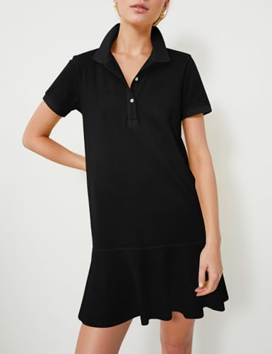 Women's Polo Dress Short Sleeve V Neck Ruffle Hem Casual Summer Golf Tennis Mini Shirt Dresses