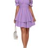 Women's Tie Back Off Shoulder Wrap Layer Ruffle Short Sleeve Mini Dress