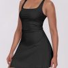 Womens Tennis Dress Built in Shorts Square Neck Sleeveless Workout Athletic Mini Skort Dress Golf Summer Outfits