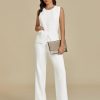 Vest Pants Suits for Women Dressy 2 Piece Business Casual Outfits Sleeveless Blazer Wide Leg Pants Pantsuit Sets