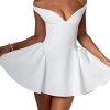 31OJXuCrqyL.jpg Women's Summer Sexy V Neck Off Shoulder Wedding Mini Dresses Backless A Line Puffy Hem Prom Party Gown
