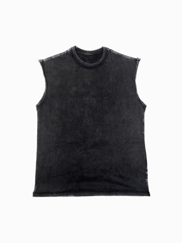 Men's Black Sleeveless Washed Casual Vest Lightweight Muscle Tee for Streetwear Summer OutfitsTank Top