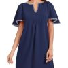 31PBUTdMqrL.jpg Women's Summer Flutter Short Sleeve A Line Mini Dress Casual Contrast Trim V Neck Short Dress with Pockets
