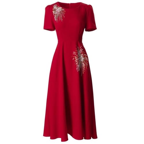 31TIGobeovL.jpg Women Summer Short Sleeve Beading Red Special Party Designer Long Maxi Dress