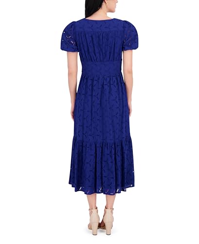 Women's Puff Sleeve V-Neck Tiered Maxi Dress