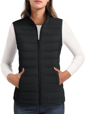 Women's Puffer Vest Lightweight Stand Collar Zip 4 Pockets Puffy Vests Sleeveless Quilted Padded Outerwear