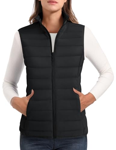 31U-GnSJbfL.jpg Women's Puffer Vest Lightweight Stand Collar Zip 4 Pockets Puffy Vests Sleeveless Quilted Padded Outerwear
