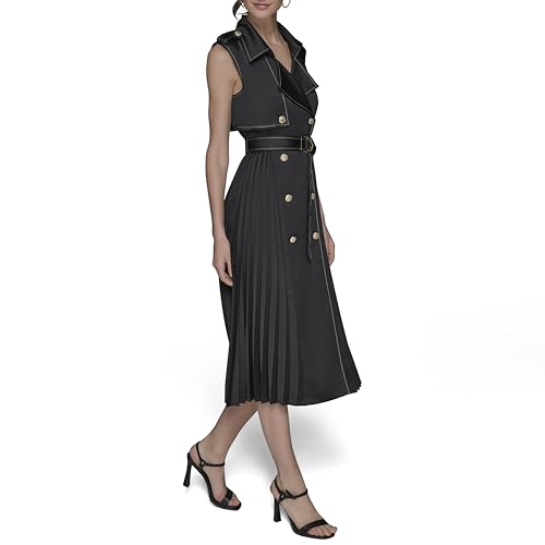 Women's Belted Sleeveless Satin Back Crepe Midi Dress